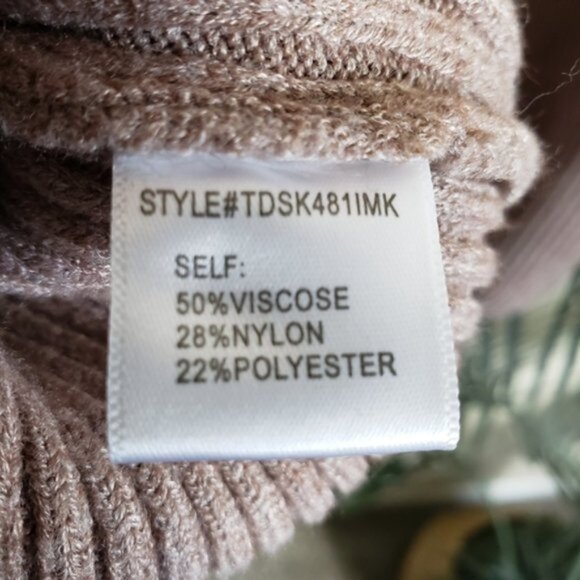 Nordstrom Mocha & Cream Mock Neck Ribbed Puff Sleeve Knit Sweater Soft size M - Picture 9 of 11